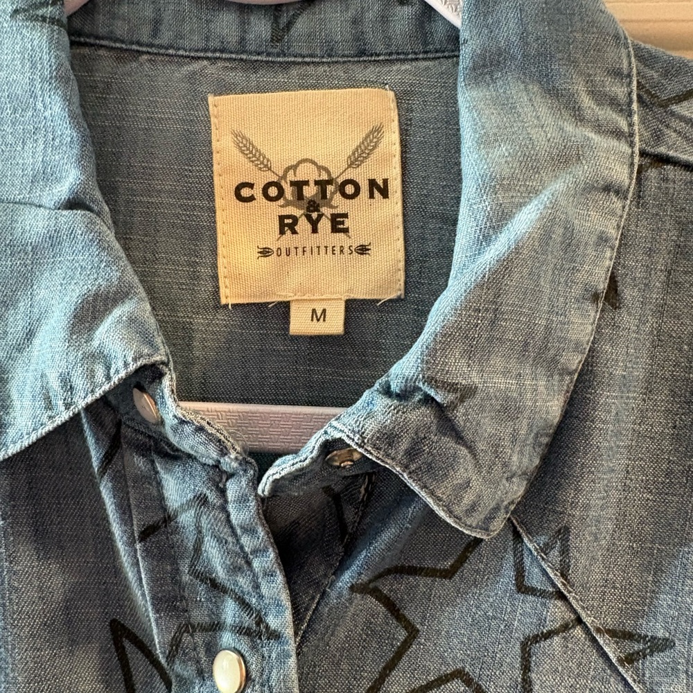 Star Patterned Blue Button Down Shirt - image 3